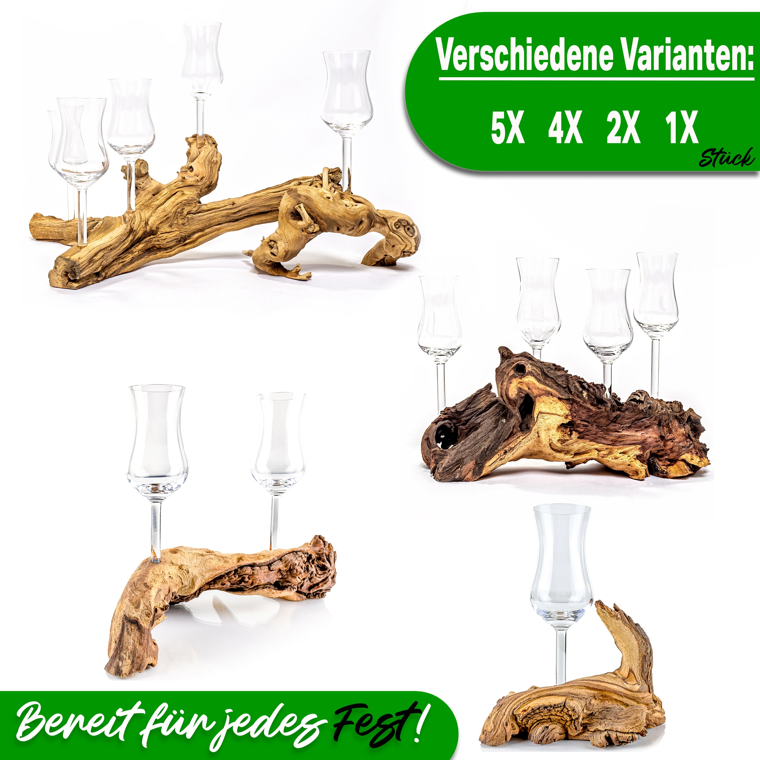 Grappawurzel Schnapsglas ohne Fuß auf Echtholzwurzel