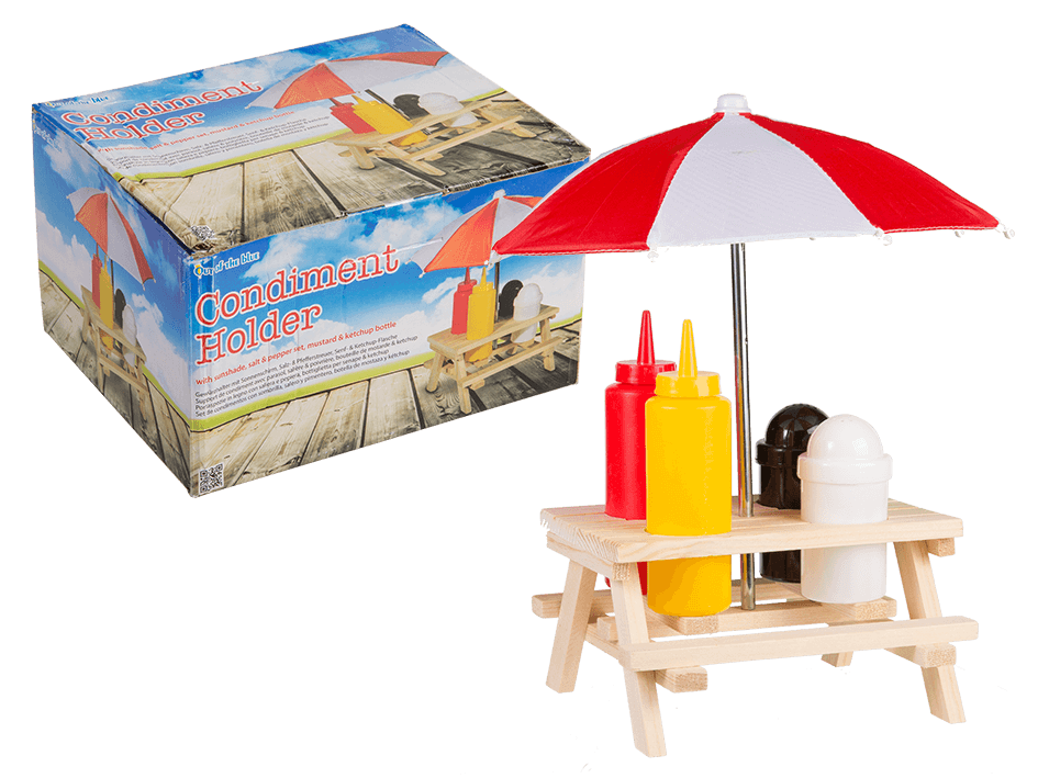BBQ Tisch Picknick Grillen Grillparty Gewürzhalter ketchup Senf Salzstreuer Pfefferstreuer 